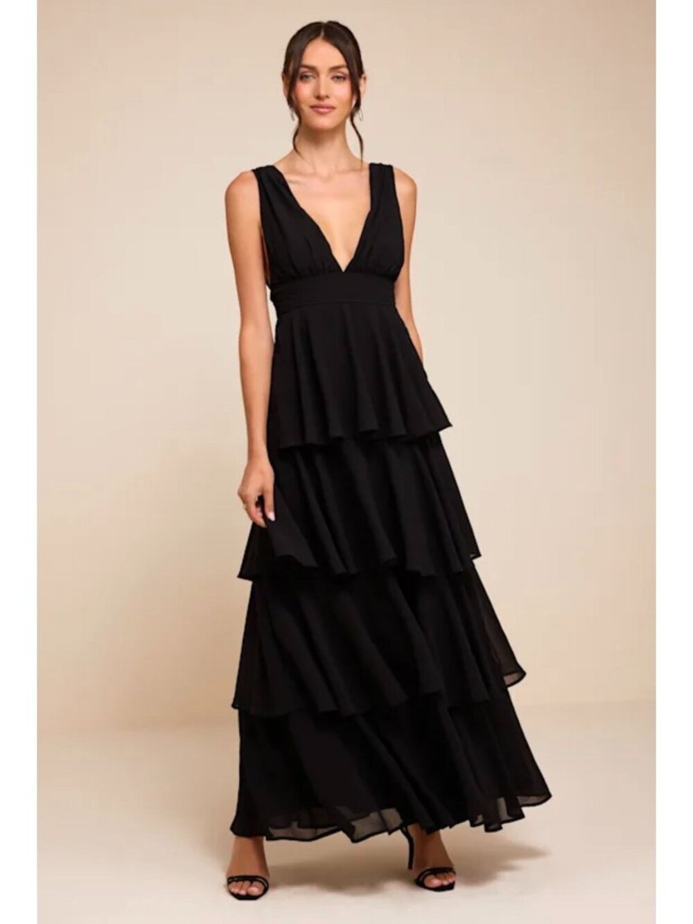 NWT Lulus Amazing Evening Black Tiered Maxi Dress - Size: Medium